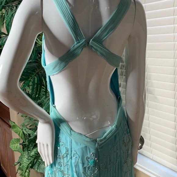 Aqua blue Cocktail Dress New Size Petite Large - Picture 5 of 10